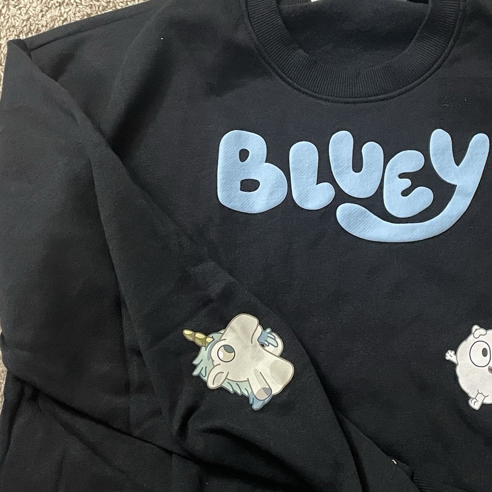 Bluey Sweatshirt Women's Medium Black Crewneck Pullover Characters Unicorn Dog - Picture 2 of 9